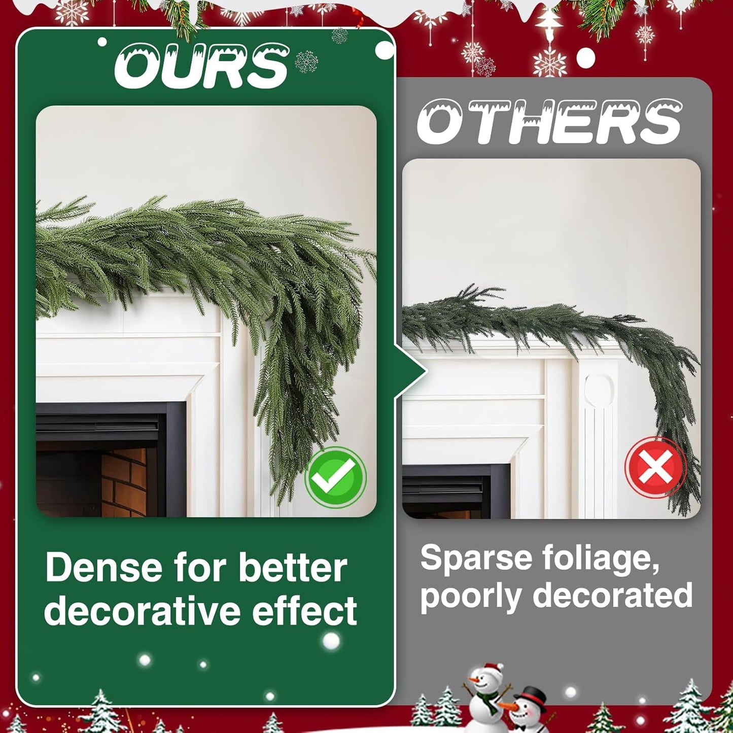 12ft Christmas Norfolk Pine Garland - Real Touch Artificial Greenery Cedar Garland for Xmas Fireplace Mantle Table Window Home Holiday Decoration