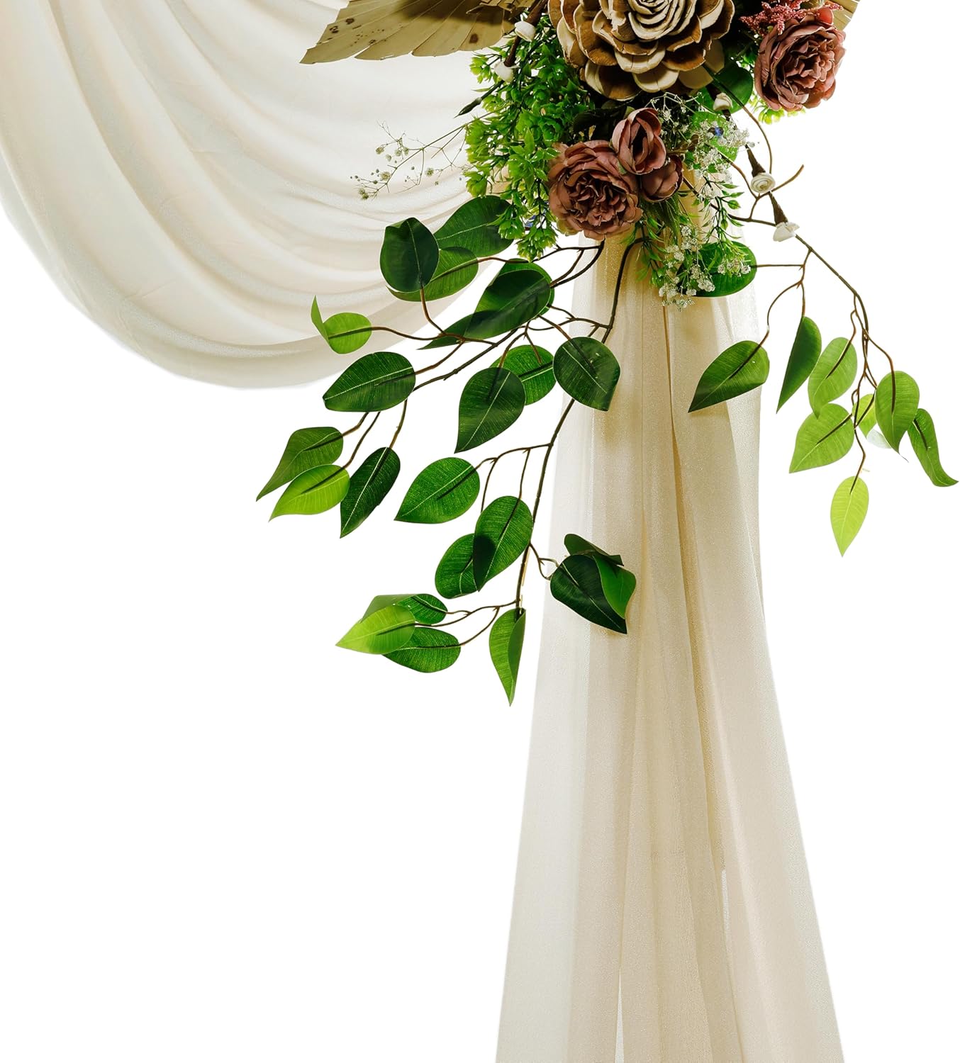 VDS Pack of 2 Panel (30 Inch X 30 Feet) Wedding Arch Draping Fabric Sheer Chiffon Fabric Drapery for Wedding Ceremony Reception Swag Backdrop Canopy Chuppah ARBO Altars Decoration (Champagne)