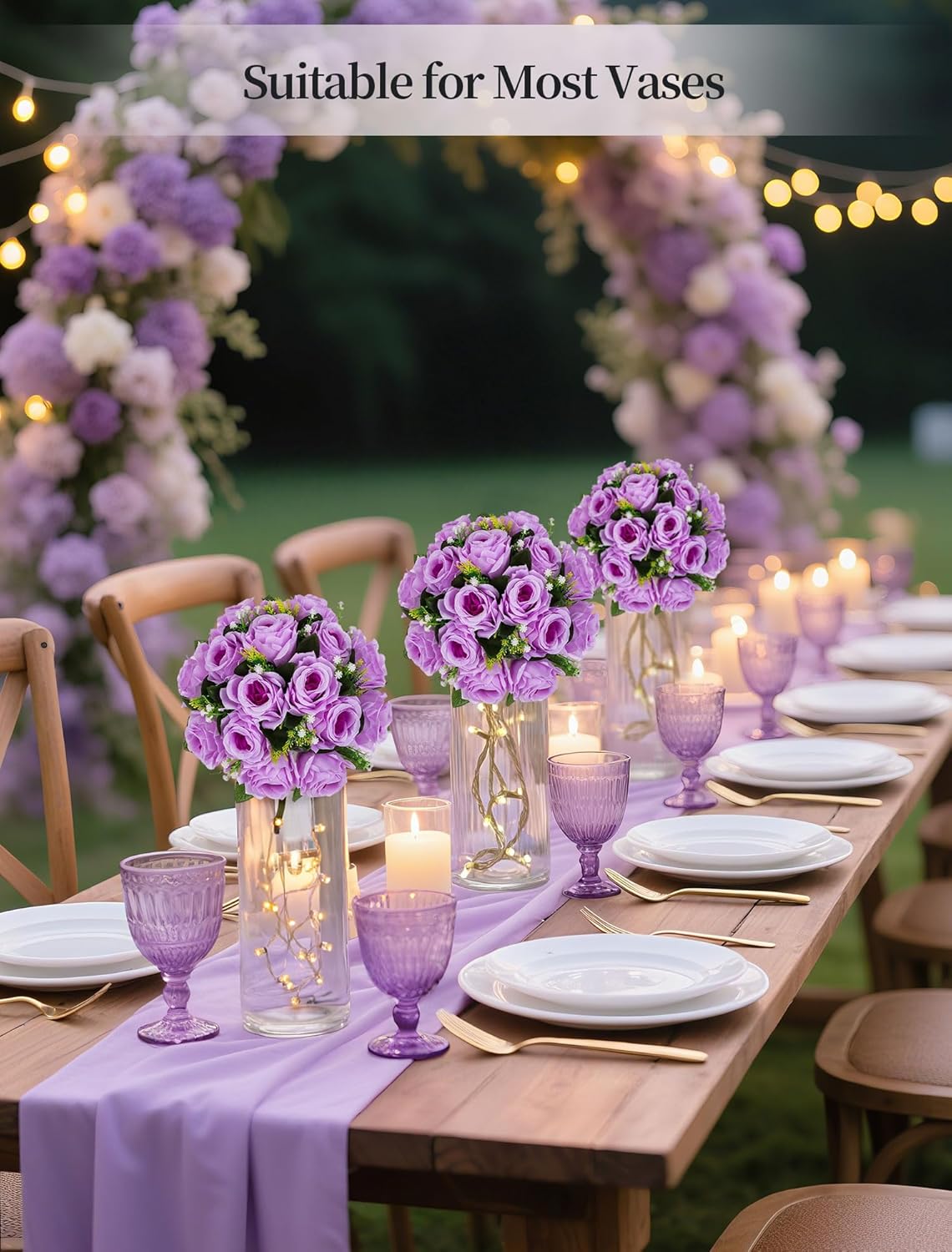 BLOSMON Flower Balls Wedding Rose Centerpieces: 10 Pcs Lilac Fake Flowers Lilac Kissing Balls Decor Lilac Artificial Floral Arrangements Flower Bouquet of Roses Home Party Table DIY Decorations