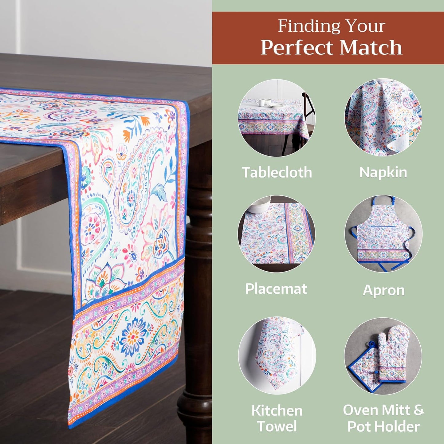 Maison d' Hermine Table Runner 100% Cotton Double Layer Table Runners 108 inches Long Decorative for Home Kitchen Dining Party Wedding Bridal Shower Spring Summer (Indian Floral, 14.50" x 108")