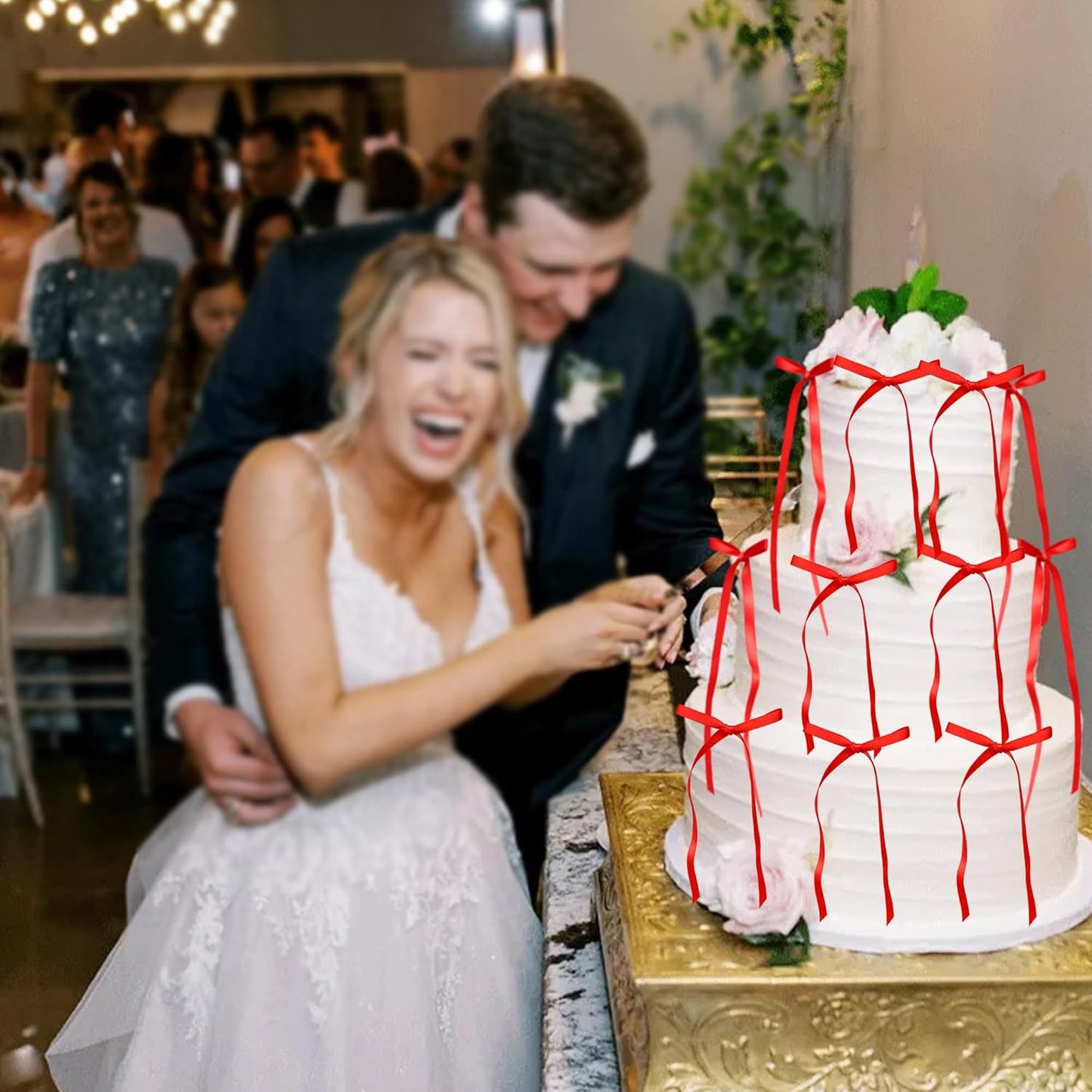 Ephlyn 30Pcs Bow Cupcake Toppers Valentine's Bowknot Ribbons Coquette Bow High Footed Cup Balloon Wall Party Decorations Cake Dessert Picks Baby Girl Birthday Wedding Party Supplies Red