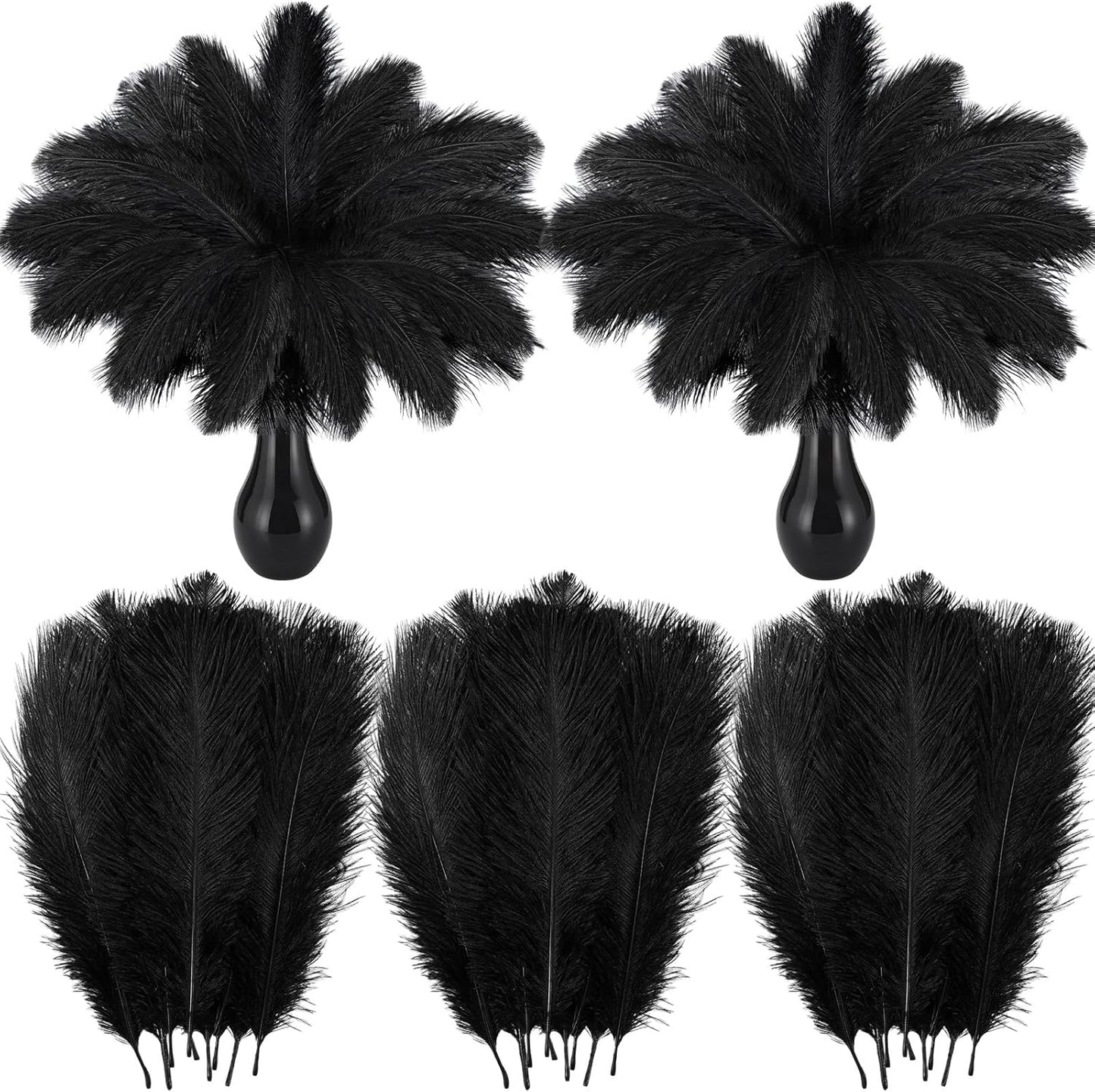 Crowye 100 Pcs Ostrich Feathers Bulk for Centerpieces Craft Ostrich Feathers for Vase Wedding Masquerade Party Home Costume Decorations (6-8 Inch,Black)