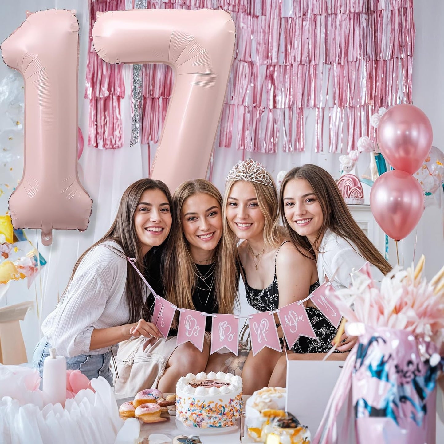 Pastel Pink 17 Balloon Number for Girls, 40'' Self Inflating Number 17 Balloons, Big Light Blush Pink Foil 1 & 7 Helium Balloon 17 for Women Boho Coquette 17th Birthday Party Anniversary Decorations