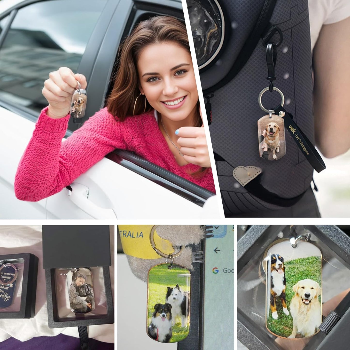 Funnylife Personalized Dog Memorial Photo Keychain Stainless Steel Custom Pet Memory Keychain Loss of Dog Sympathy Gifts