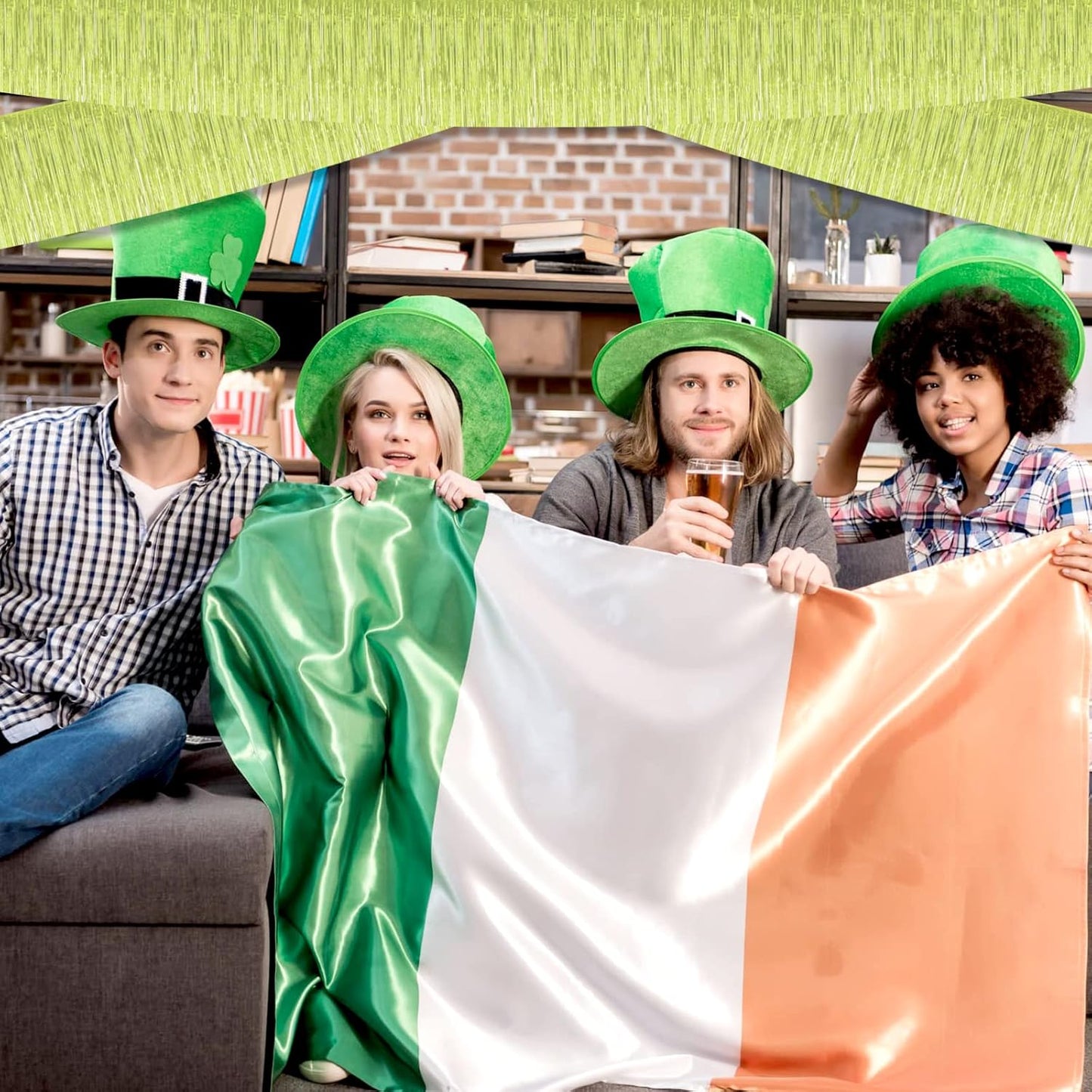 10 Pack 10 Feet Foil Fringe Garland Metallic Tinsel Streamers Banner Wall Hanging Curtain Backdrop for Parade Floats, Wedding, Disco, Birthday, St Patrick Day, Christmas Party Decorations(Light Green)