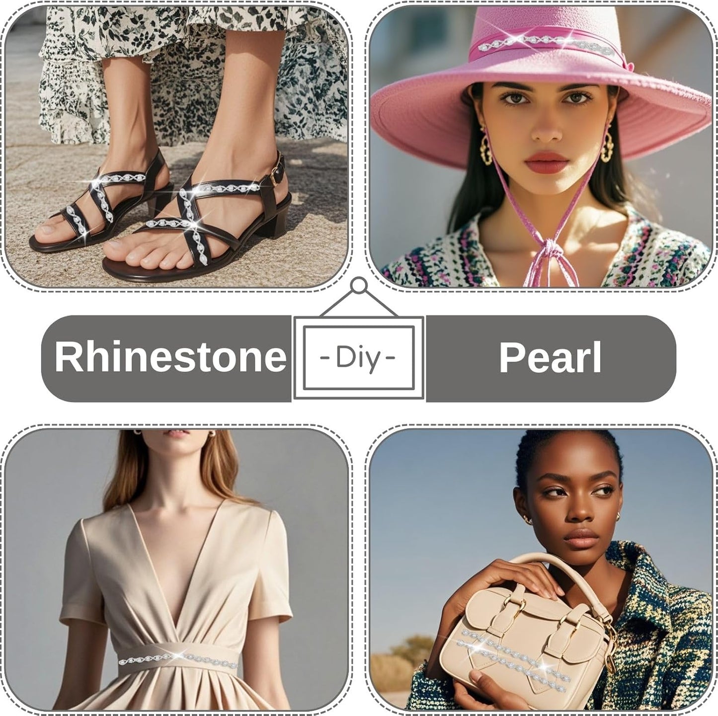 2 Yard Pearl Rhinestone Trim Chain Silver String Crystal Applique Fringe Ribbon Strips Beads Sewing Dress DIY Party Wedding Bouquet for Decoration Bridal Costume Embellishment