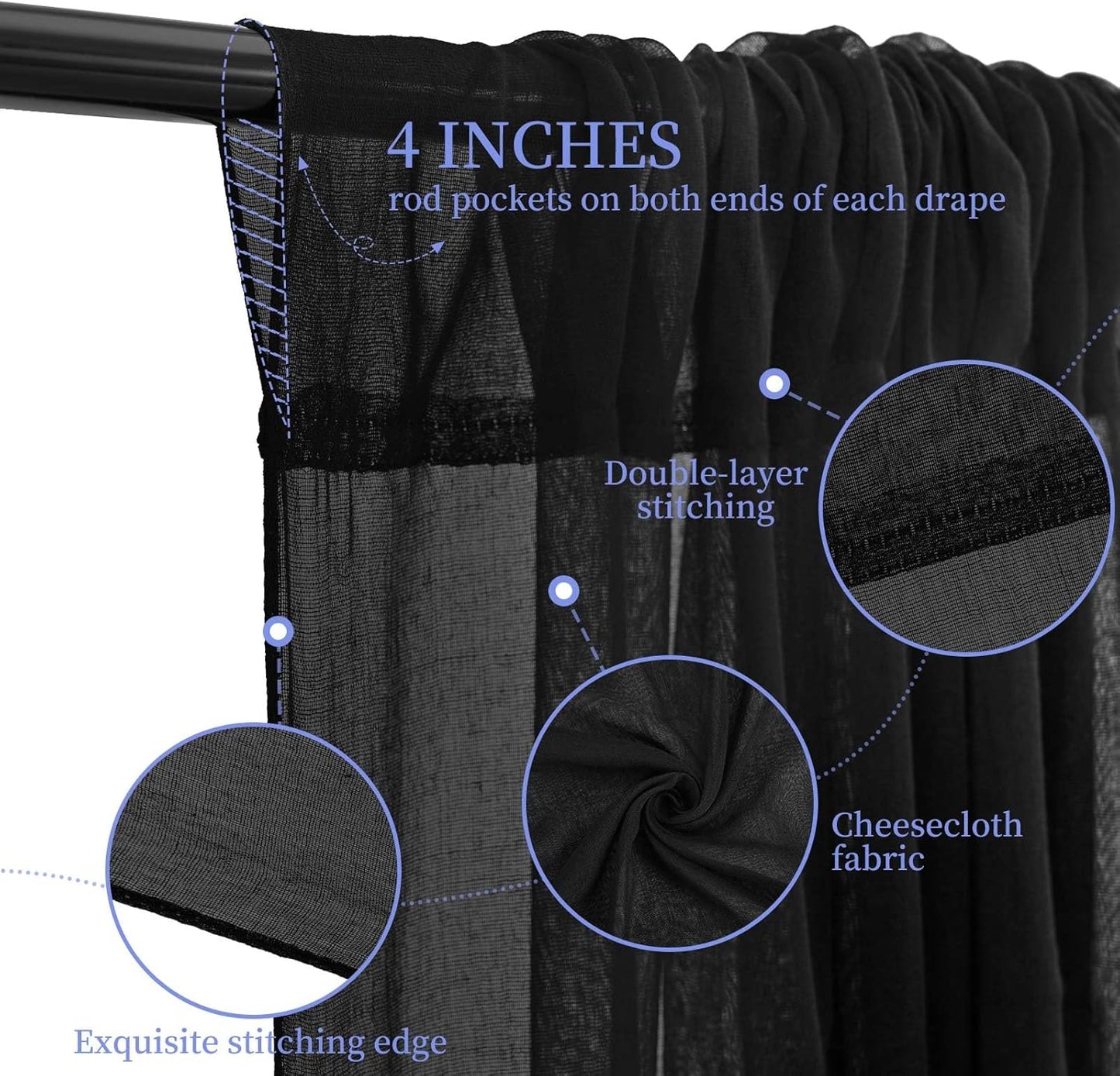 6 Panels Black Ceiling Drapes for Wedding 5ftx10ft Ceiling Drapes Wedding Arch Draping Fabric Cheesecloth Sheer Curtain Romantic Ceiling Decorations for Weddings Party Banquet Ceremony Stage