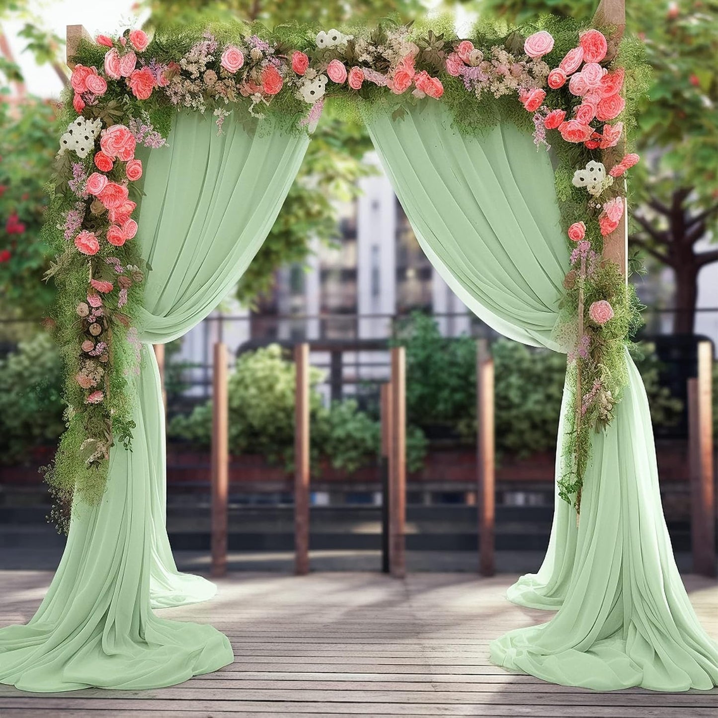 Sage Arch Drapes for Wedding Arch Draping Fabric Sheer Backdrop Curtain for Ceremony Bridal Party Decor 19Ft Length x 28" Width 6 Panels