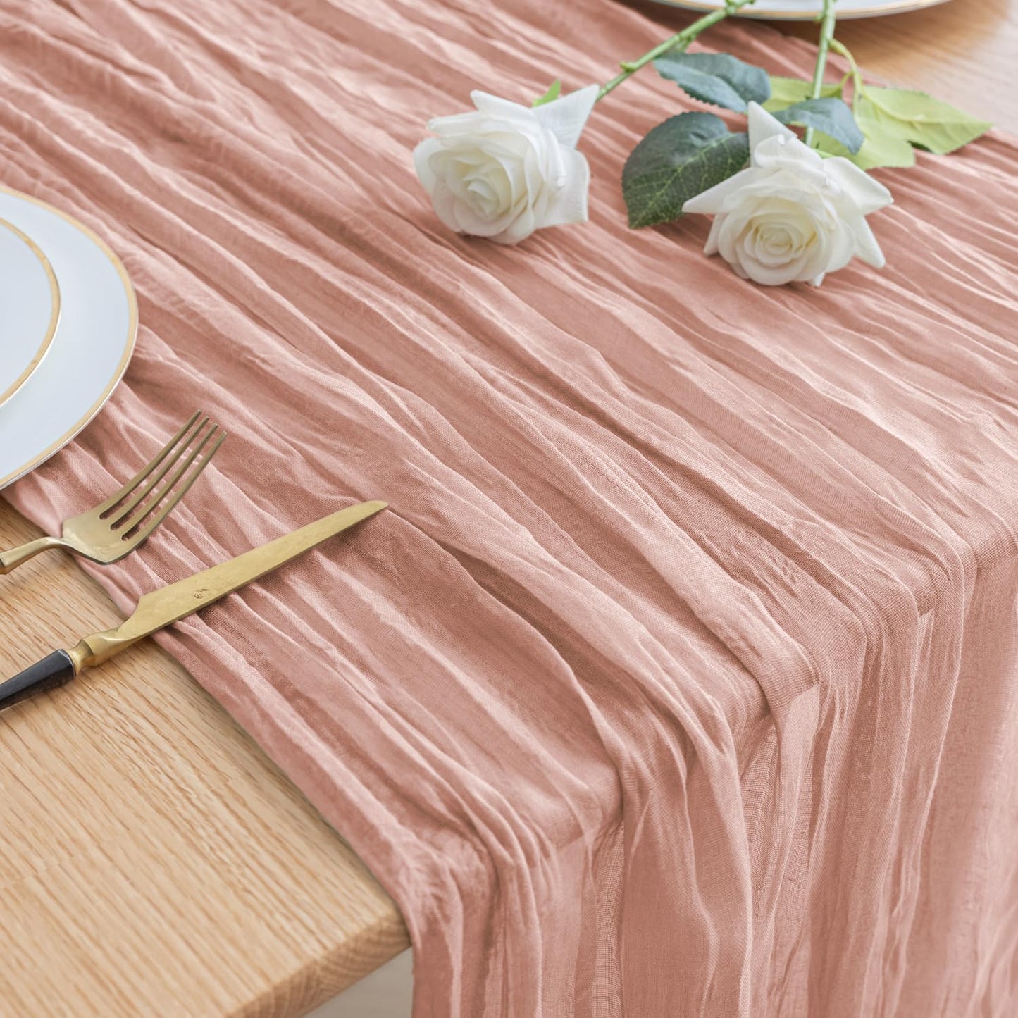 Asee'm Cheesecloth Table Runner 120 Inches Dusty Pink Boho Gauze Cheese Cloth Runner 10FT Rustic Sheer Fall Table Runners for Thanksgiving Wedding Baby Shower Holiday Party Decoration