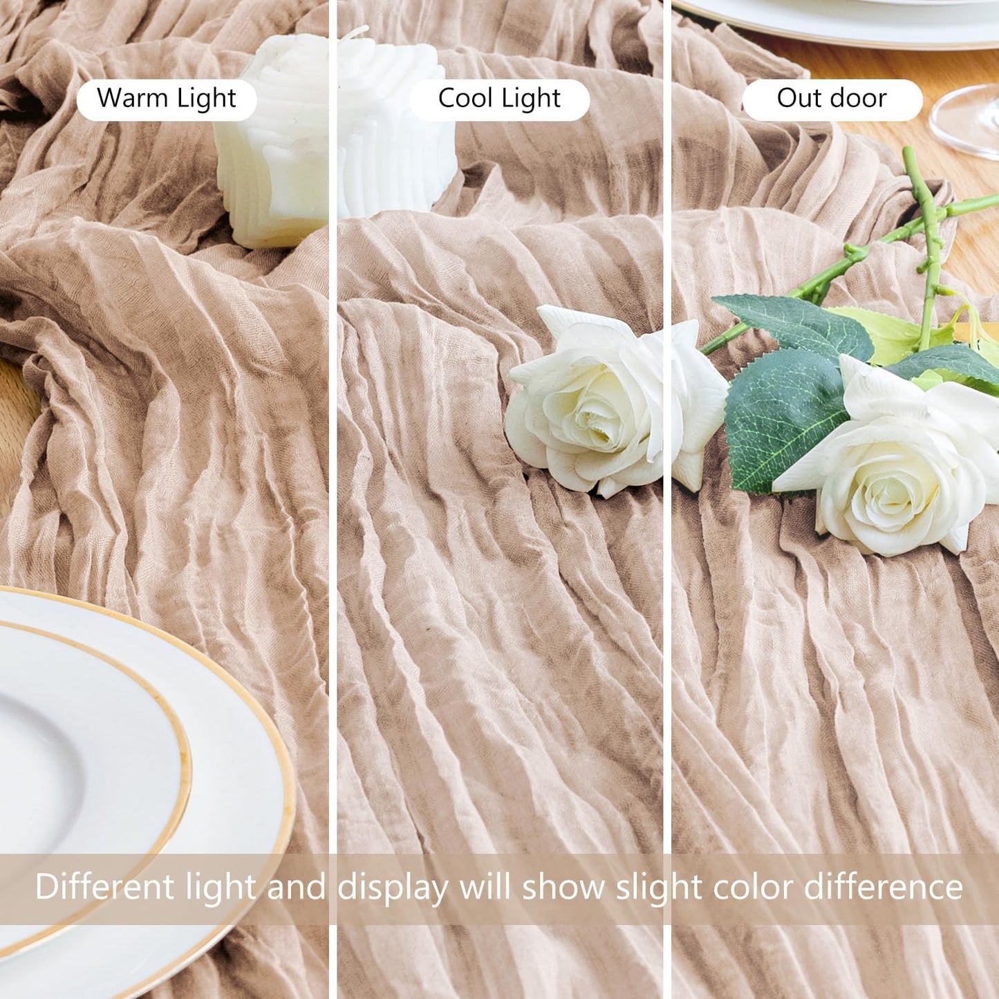 Asee'm Cheesecloth Table Runner 120 Inches Long Nude Pink Boho Gauze Cheese Cloth Runner 10FT Rustic Sheer Fall Table Runners for Thanksgiving Christmas Wedding Party Baby Shower Decoration