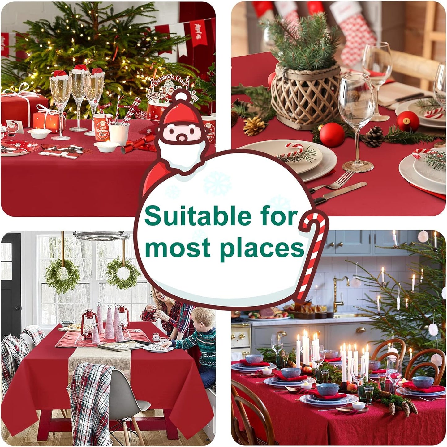 Hiasan Red Tablecloth Rectangle - Wrinkle Resistant and Waterproof Dining Room Washable Christmas Table Cloth, Polyester, 54 x 80 Inch