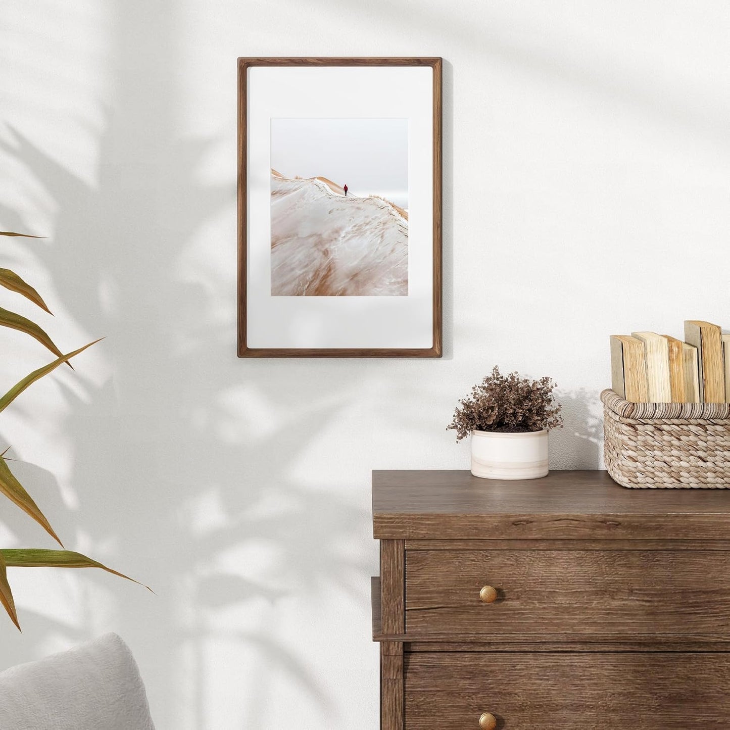 12x18 Frame USA-Sourced Natural Walnut Wood Solid Wood Photo Frame Handcrafted Rounded Corner with Mat to 8x12 Picture Display with Real Glass Family Picture, Wedding Photo, Certificate