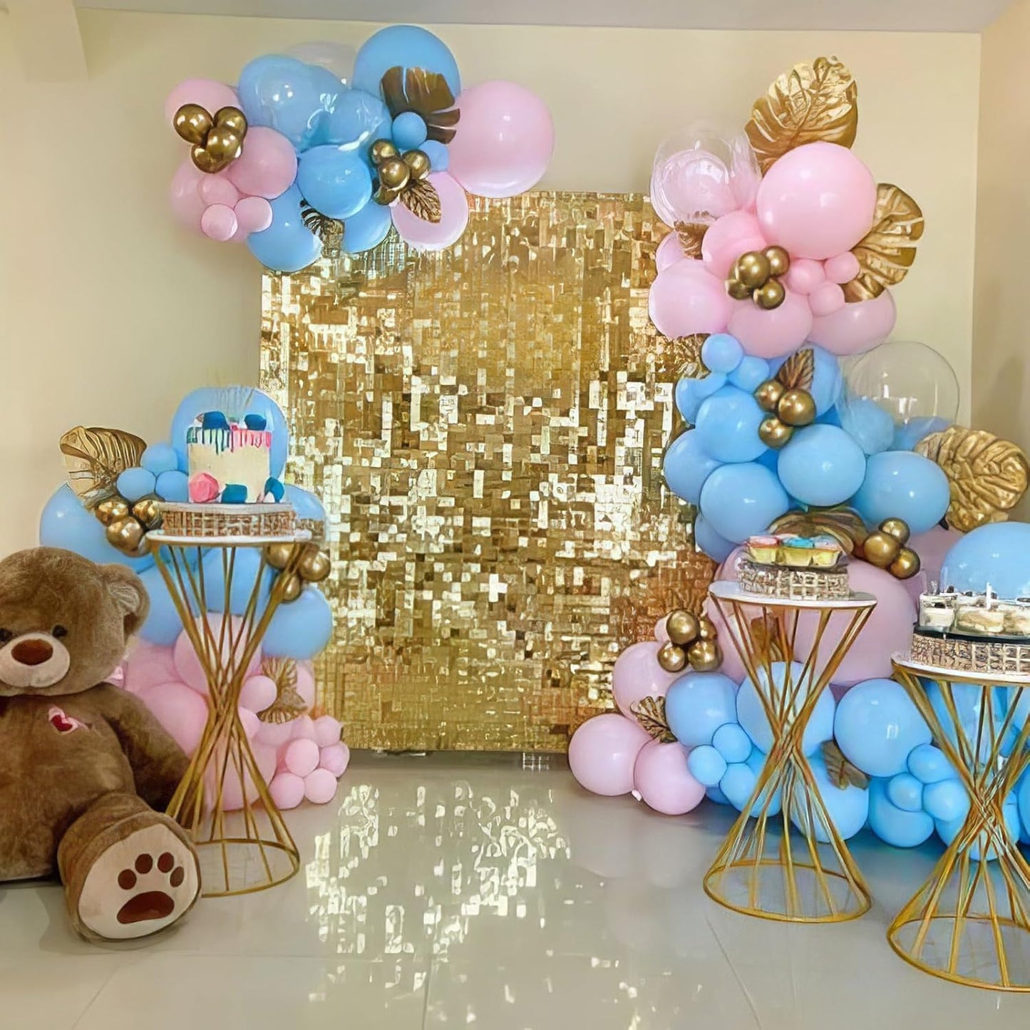 Pink Blue Gold Balloons, 50pcs Pink Blue Purple Balloons, Gold Macaron Pink Purple Teal Balloon Silver Star Confetti Balloon for Gilrs Woman Birthday Baby Shower Party Wedding Bridal Shower Supplies