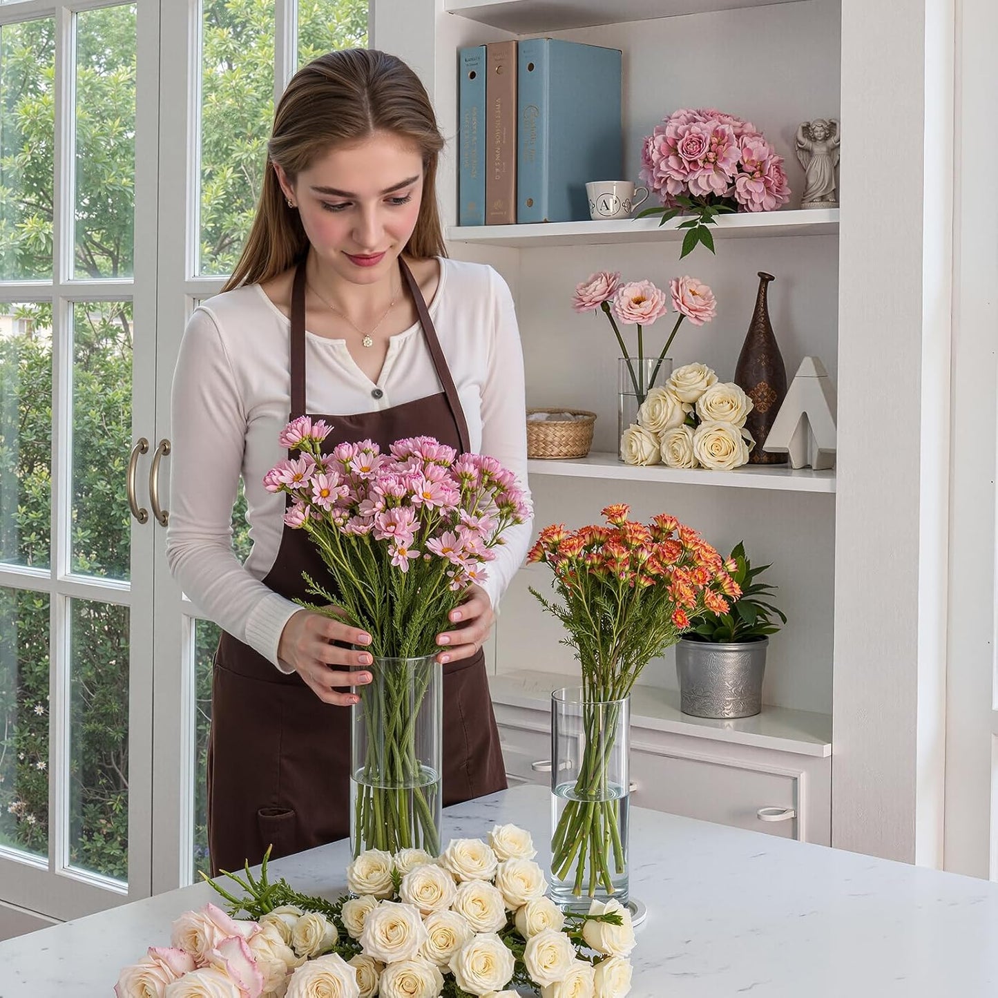 3pcs Glass Vases for Flowers, 4,6,8 Inch Tall Cylinder Vases, Bud Vase and Floating Candle Holder Vase for Wedding & Holiday Centerpieces for Tables, Home Decor, Housewarming Gift