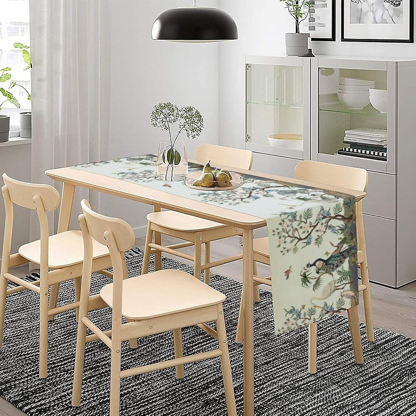 Peacock Table Runner,Retro Chinese Peonies Flowers Peacock Table Runner for Home Kitchen Dining Party Indoor Outdoor Decoration 13x120 Inch