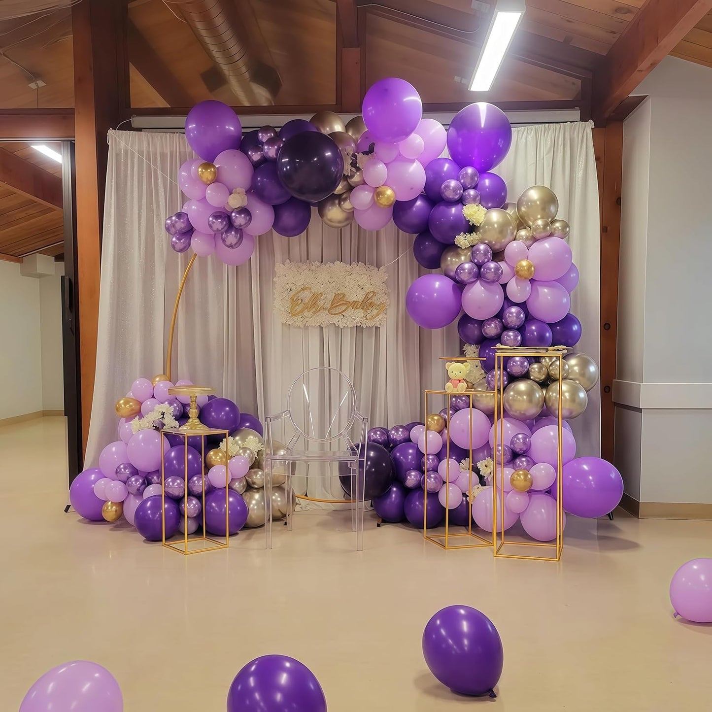 Purple and Gold Balloons, 12 Inch 35PCS Dark Pastel Purple Lavender Balloons with Metallic Gold Confetti Balloon for Girls Women Wedding Baby Shower Butterfly Princess Theme Birthday Party Decorations