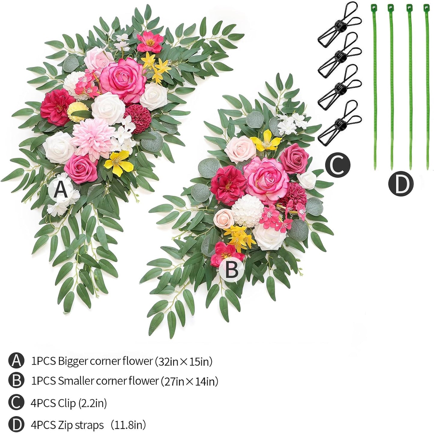 Artificial Wedding Arch Flowers Kit(Pack of 2) for Wedding Arch, Bridal Shower, Ceremony and Reception Backdrop Decoration (Bright Pink)