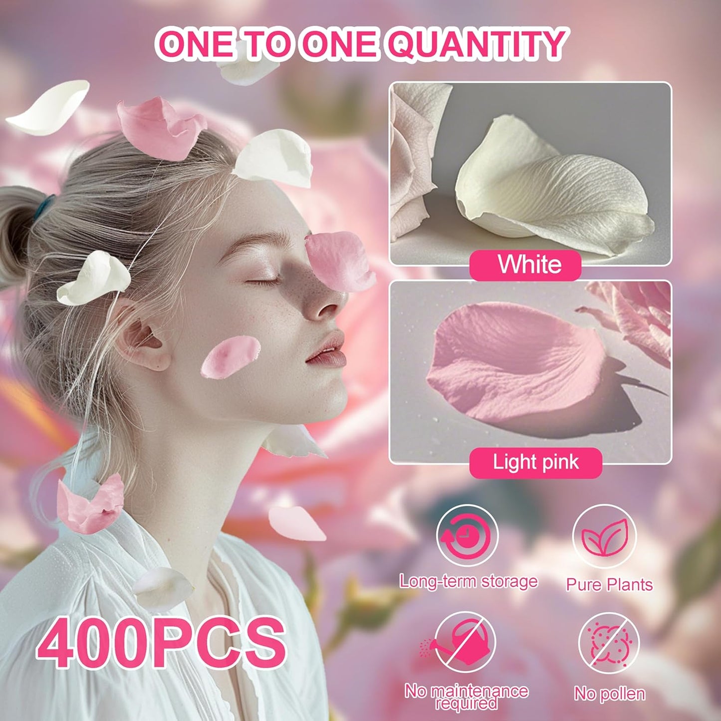 3.5 Oz Dried Rose Petals Wedding Biodegradable Petals, Natural Preservation Real Flower Petals, Suitable for Flower Petals for Flower Girl, Romantic Night, Table Decoration (White+Pink, 100g)