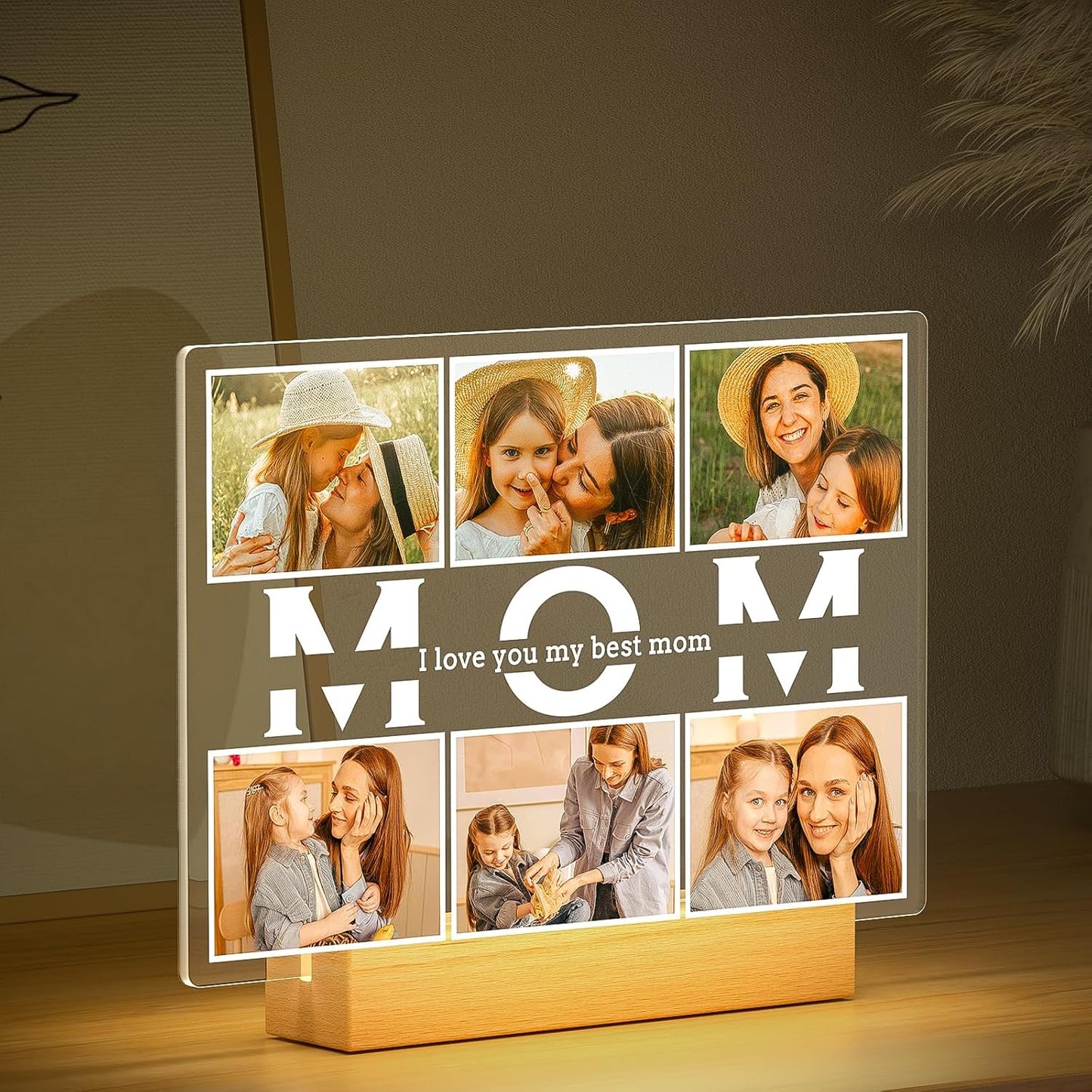 Personalized Birthday Gifts for Mom from Daughter Son, Custom Collage Picture Frames with Photos, Customized MOM Photo Frame with Night Light, Personalized Gifts for Mom Kids Baby Family