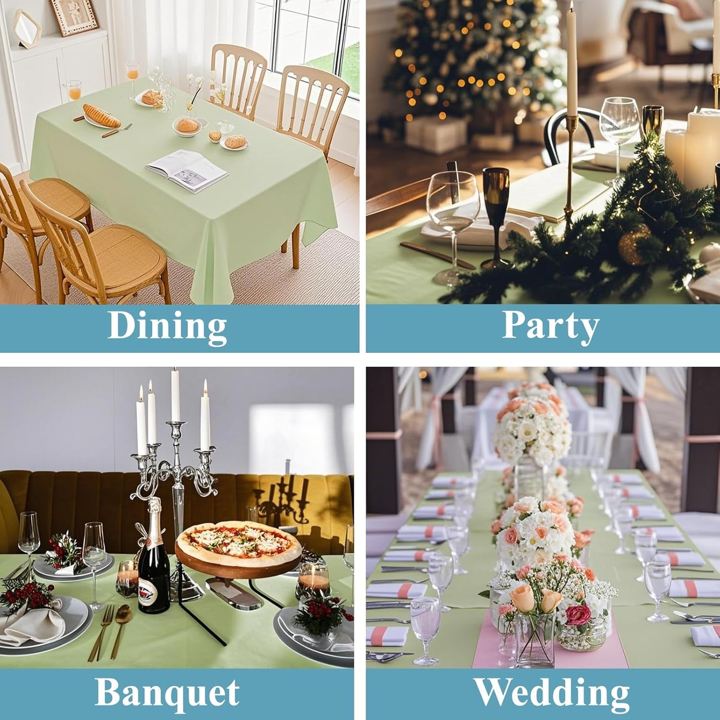 VidaFete Tablecloth 2 Pack 60 * 102inch Rectangle Table Cloth Polyester, Stain Wrinkle Resistant Polyester Dining Table Cover for Kitchen Dinning Party Wedding Tabletop Buffet Decoration(Sagegreen)