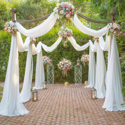Wedding Arch Draping Fabric White Arch Drapes 6Panels Sheer Backdrop Curtain for Ceremony Wedding Arches Decor 19Ft Length x 28" Width