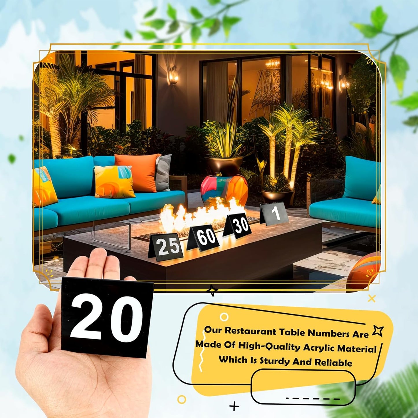 60 Pcs Black Acrylic Table Numbers 1-60 Double Sided Restaurant Table Order Number Wedding Numbers Cards for Party Banquets Service Receptions