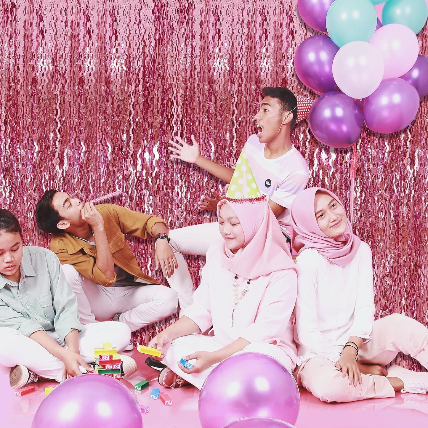 Pink Streamers Fringe Photo Backdrop, Rose-Pink Wall Decor, Birthday Decorations for Women, Rosy Halloween Favor, Bachelorette Party Supplies, Baby Shower Decorations, Bridal Shower Decor