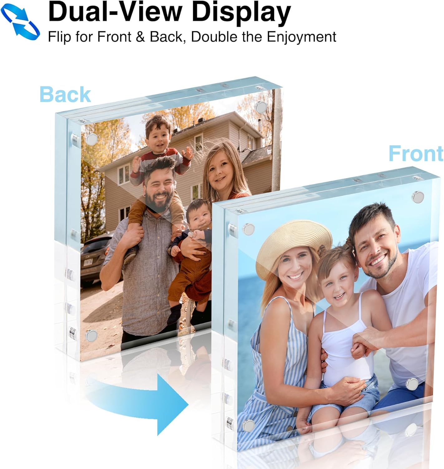 HOUSE DAY Acrylic Picture Frames 4x4, 6 Pack Magnetic 4 x 4 Picture Frame, Double Sided Clear 4x 4 Photo Frame with Microfiber Cloth, Frameless FreeStanding 4x4 Frame Gift for Desktop Display