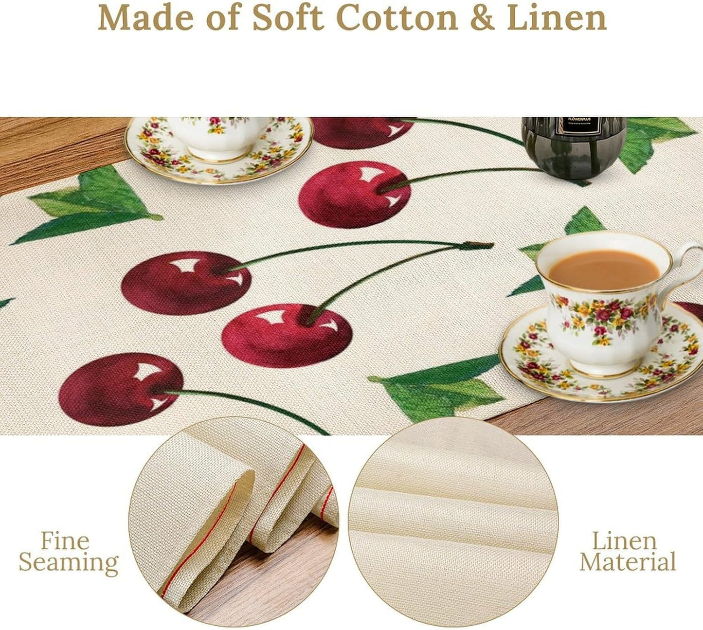 Red Cherry Table Runner Watercolor Tropical Fruit Spring Summer Wild Berry Dinner Runner for Girl Baby Party Holiday Home Kitchen Dining Table Decor 13x70