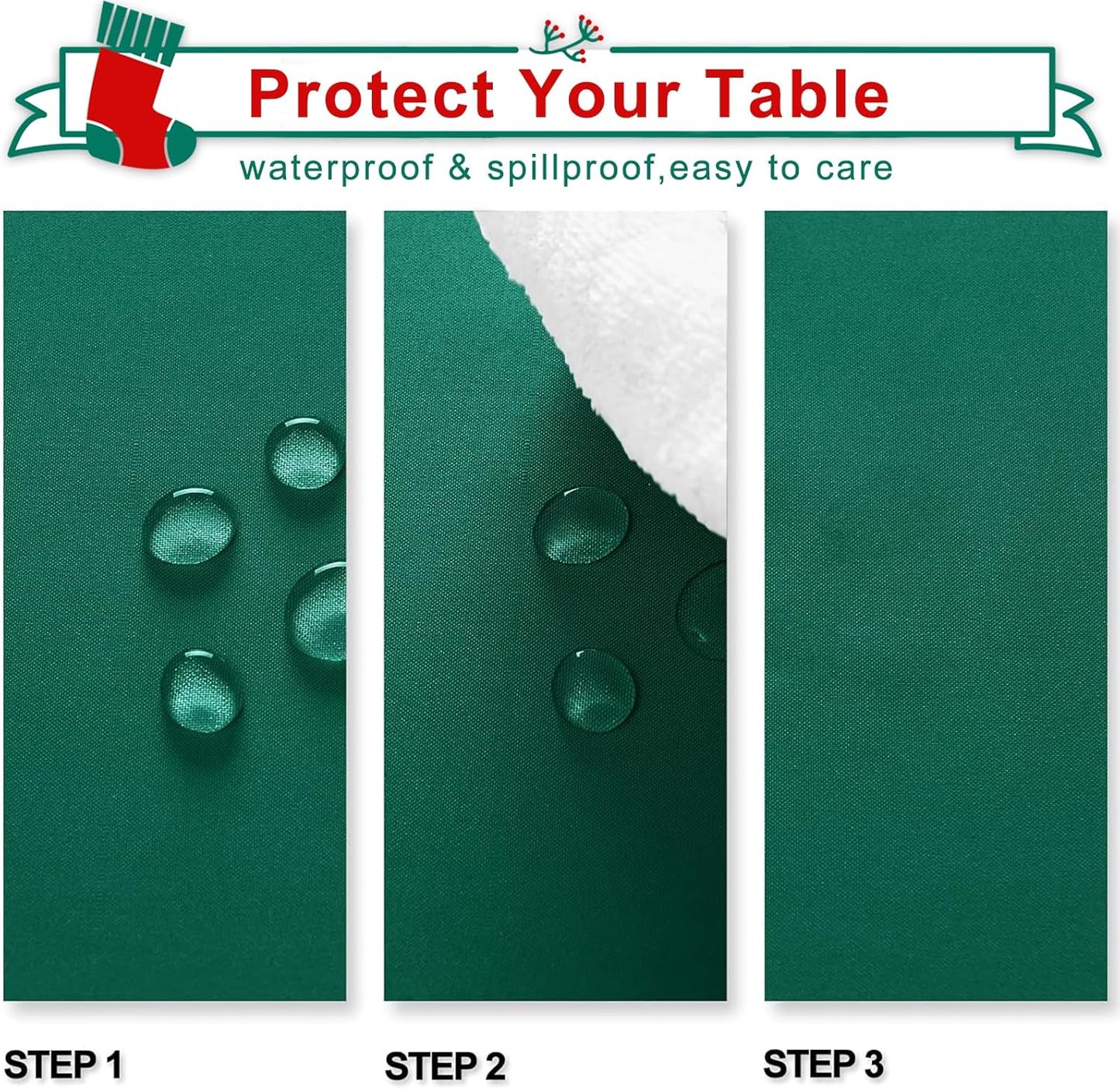 Hiasan Emerald Green Tablecloth for Rectangle Tables - Waterproof Washable Oblong Table Cloth for Dining Kitchen and Outdoor Use, 70 x 90 Inch