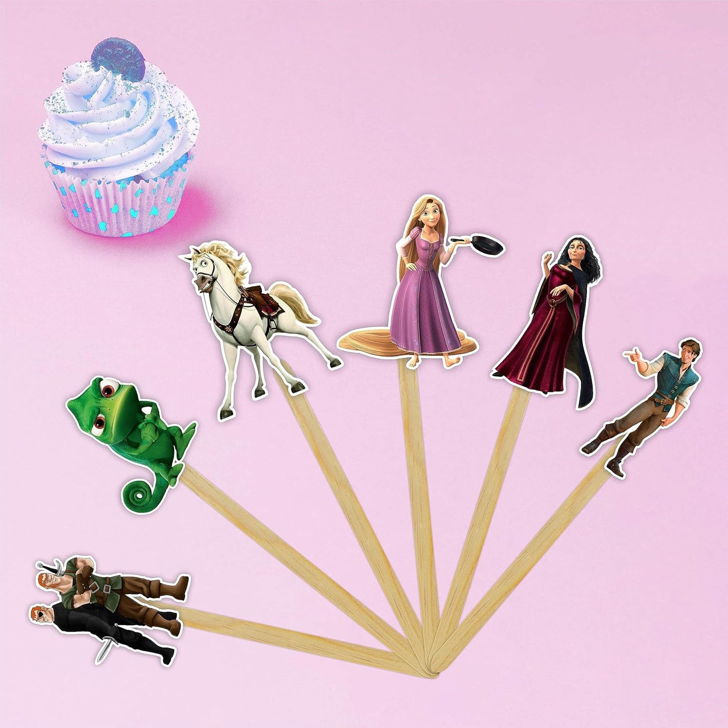 "Rapunzl Cupcake Toppers – Princess Fairy Tale Theme Birthday Party Supplies – Magical Cupcake Decoration Picks for Birthday Parties, Tea Parties, and Fairy Tale Themed Celebrations"