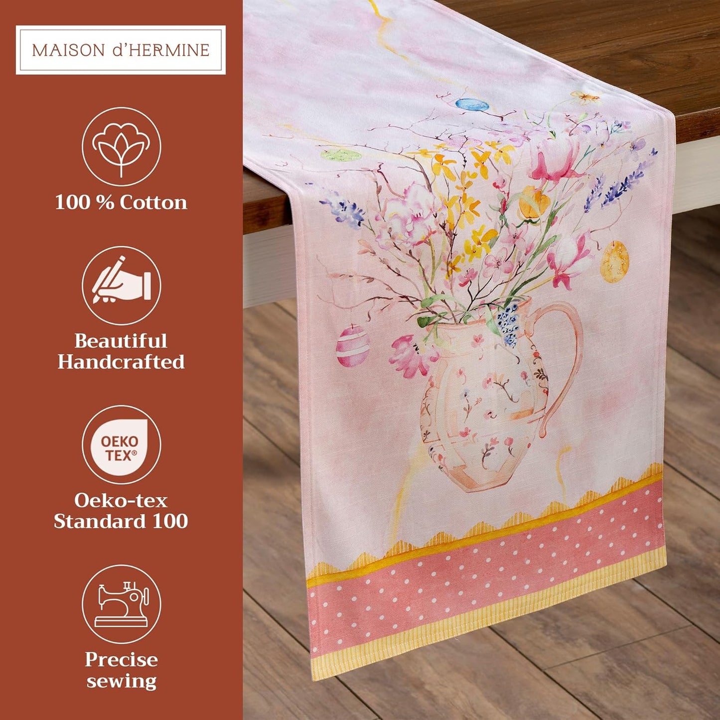 Maison d' Hermine Table Runner 100% Cotton Double Layer Table Runners 72 inches Long Decorative for Kitchen Dining Party Baby Shower Wedding Bridal Shower Spring Summer (Easter Zest, 14.50" x 72")