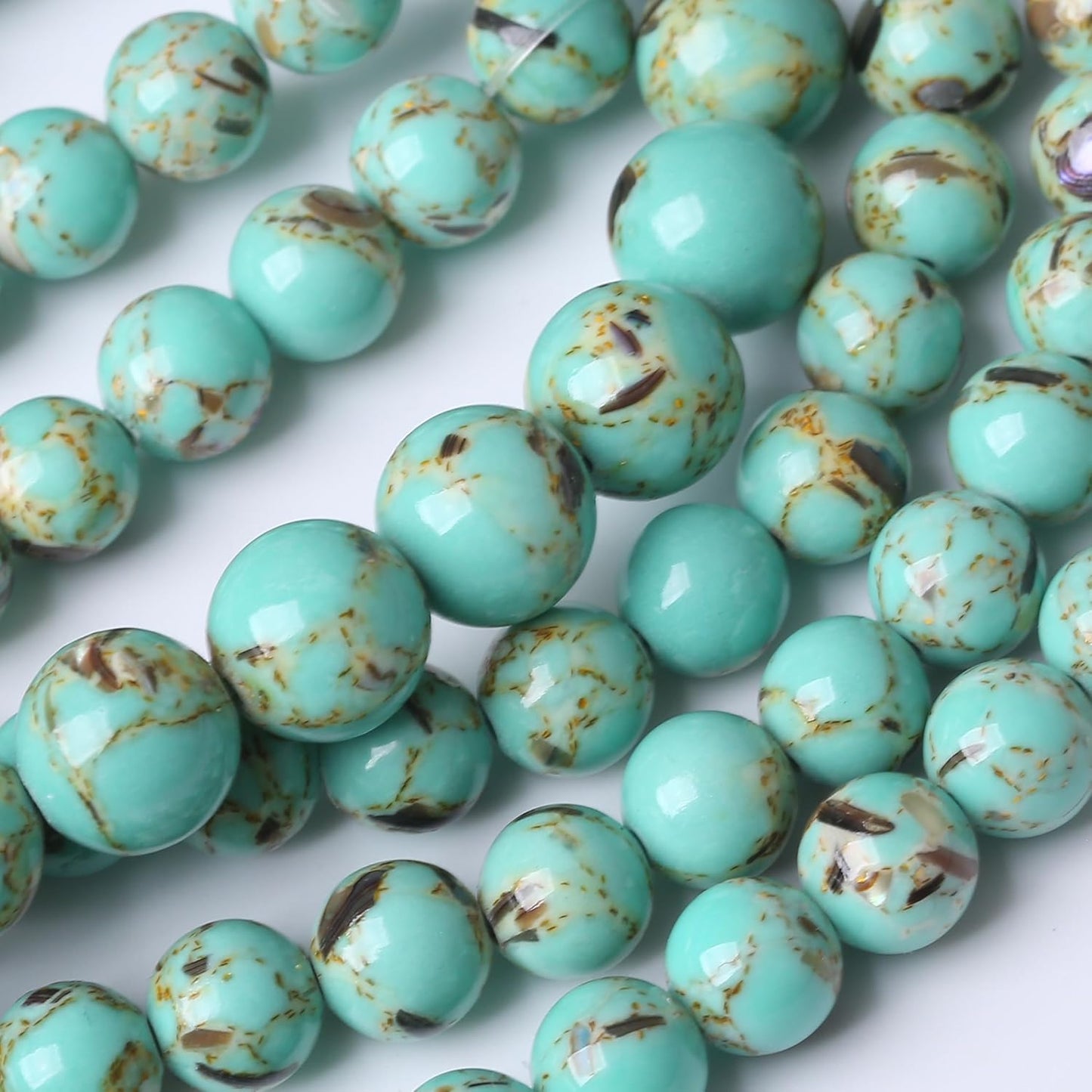 Gold Wire Turquoisee Stone Beads Gemstone Round Crystal Energy Jade Beads Stone Beads for Jewelry Making DIY Bracelet Necklace Jewelry Making 1 Strand 15.5inch 60PCS 6MM