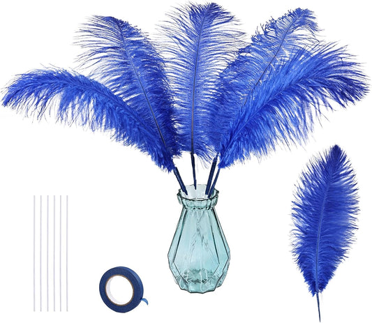 Bulk Royal Blue Ostrich Feathers - 12pcs 12-14inch Crafting Supplies for Centerpiece Table Decorations