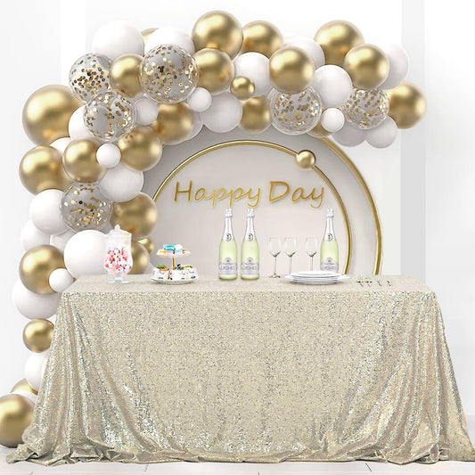 OQSQ Champagne Rectangle Sequin Tablecloth - 60x102 inch, Glitter Drape Table Cloth, Sparkle Sequence Table Overlays for Wedding Birthday Party Baby Bridal Shower