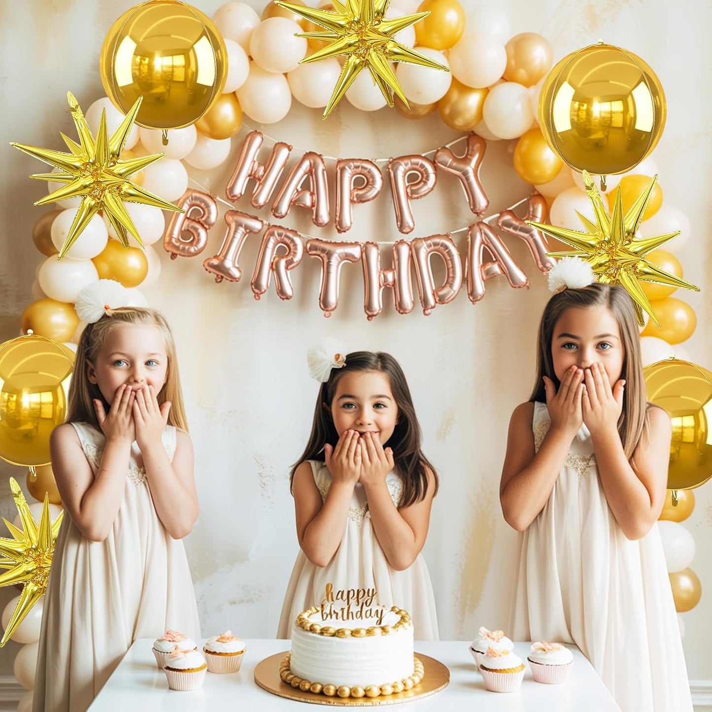 6Pcs Gold Foil Balloons,22Inch Gold 4D Round Ball Balloon and Explosion Star Balloon for Birthday Wedding Baby Shower Anniversary Graduation Decorations