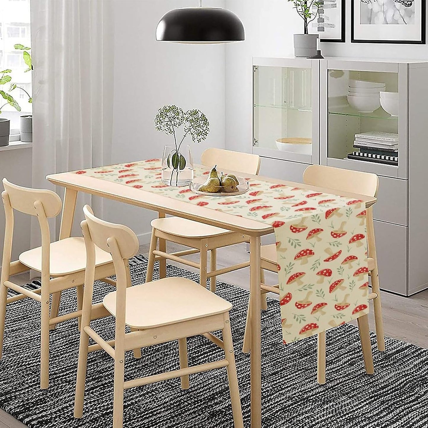 Mushroom Table Runner,Vintage Plant Print Table Runner for Kitchen Dining Table Home Party Decoration 13x36 Inch