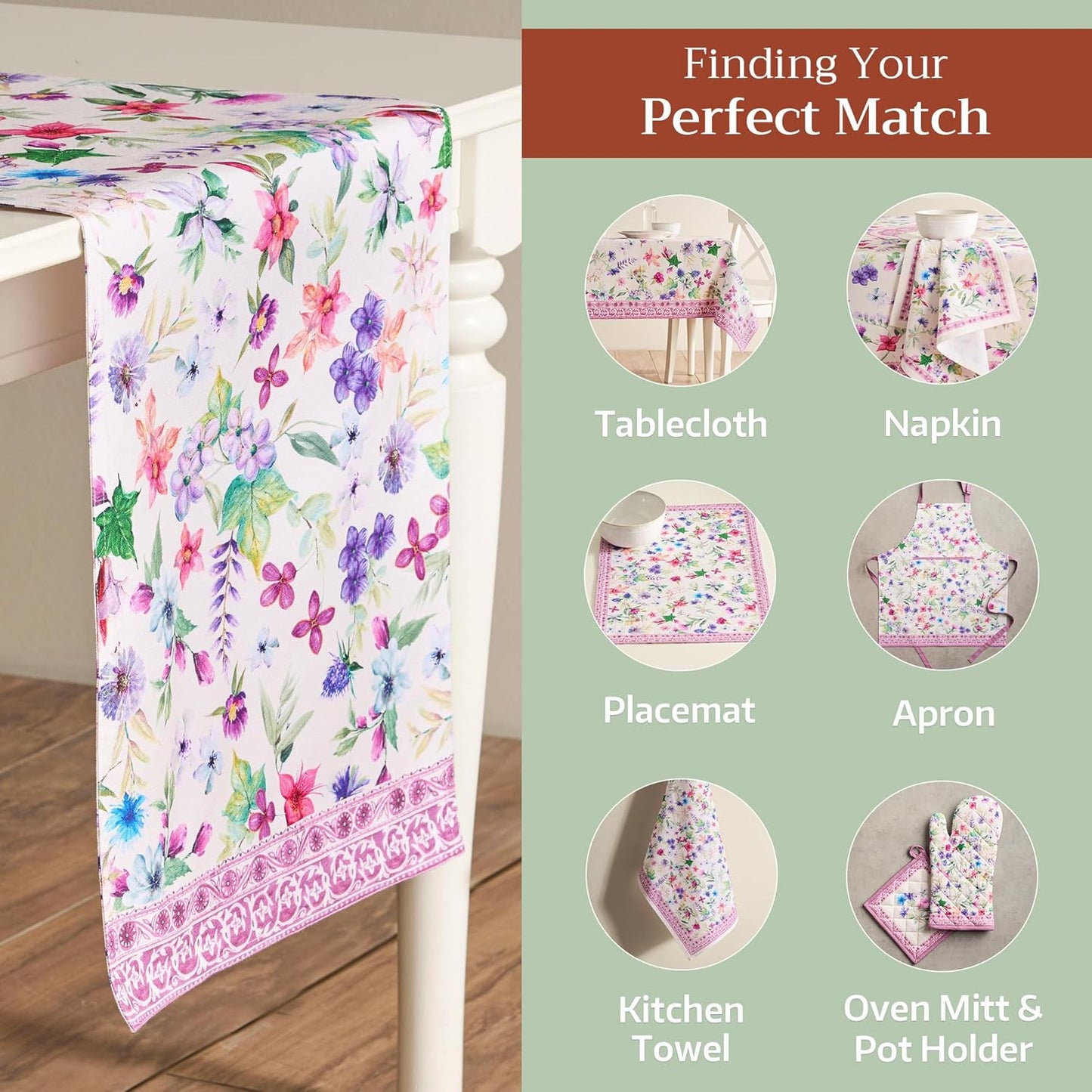 Maison d' Hermine Table Runner 100% Cotton Single Layer Table Runners 108 inches Long Decorative for Home Kitchen Dining Party Baby Shower Wedding Bridal Shower Spring Summer (Chardon, 14.50" x 108")