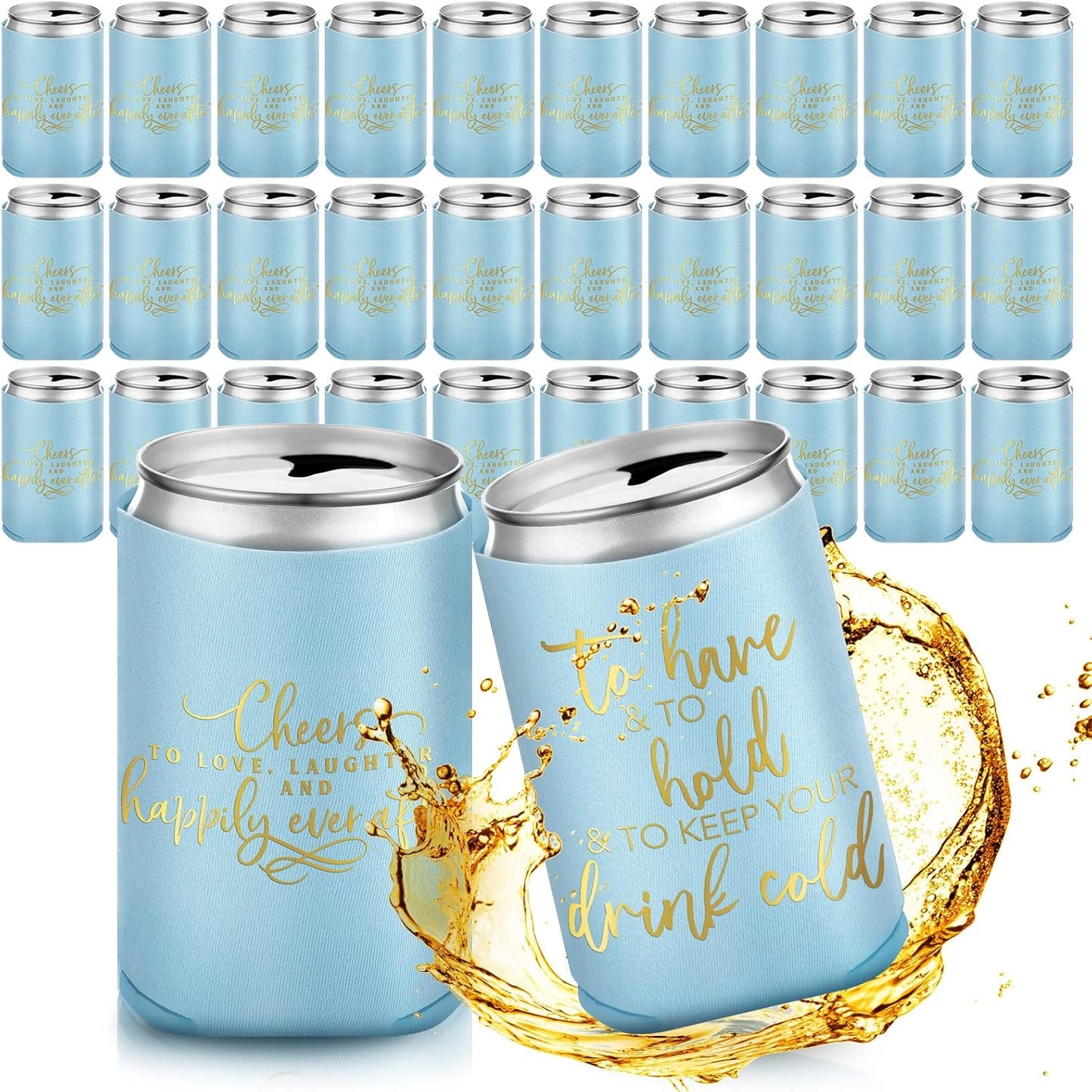 50 Pieces Light Blue Wedding Can Cooler Sleeves Bulk Engagement Party Favors for Guests Cheers to Love Laughter and Happily Ever After Rehearsal Dinner Decorations for Wedding Bridal