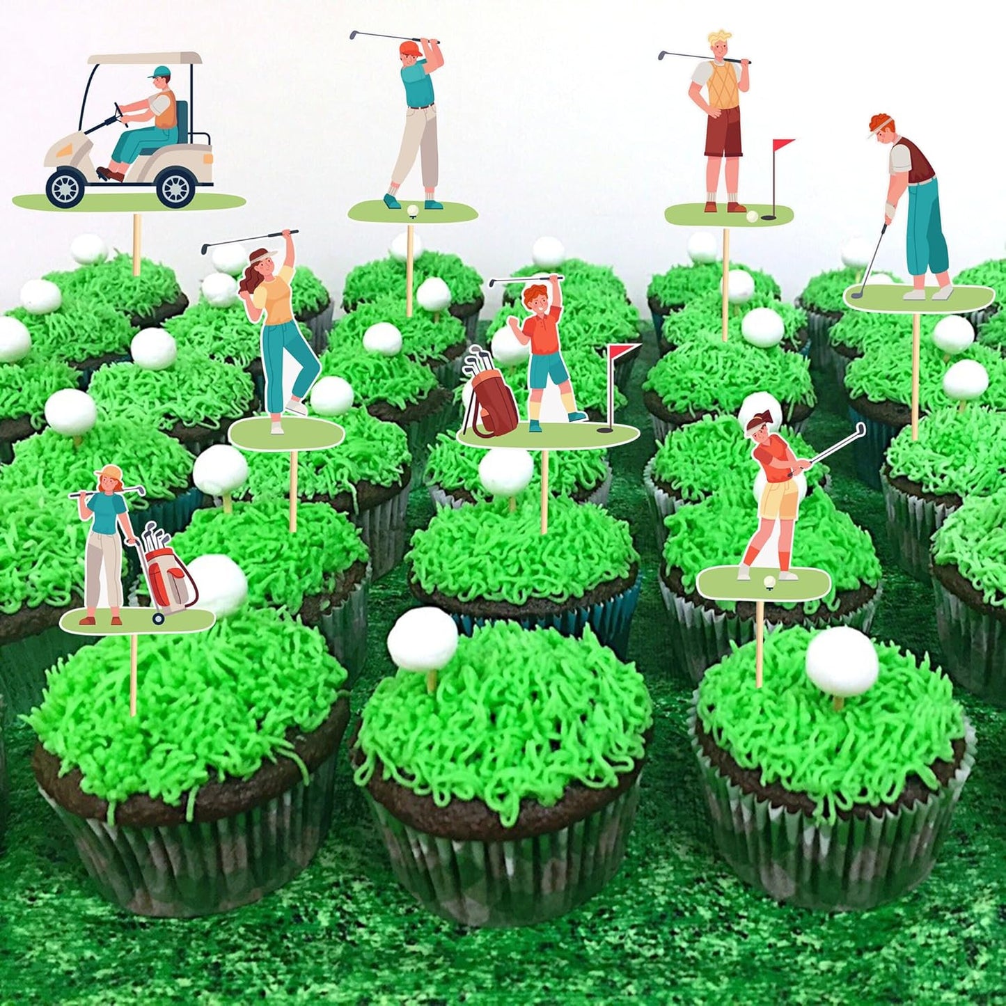 24pcs Golf Cupcake Toppers Golf Carts Cupcake Picks for Golf Sports Player Theme Baby Shower Kids Birthday Party Cake Decorations Supplies