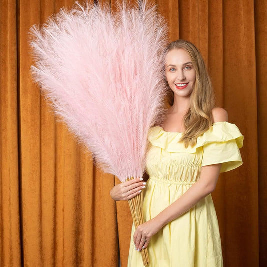 EVODIS Faux Pampas Grass 6 Stems, Artificial Pampas Grass - 43 inch Total Extra Large Pompass Grass Tall Pompous Boho Flower Arrangement and Floor Vase Filler Home Decor for Room Wedding Party