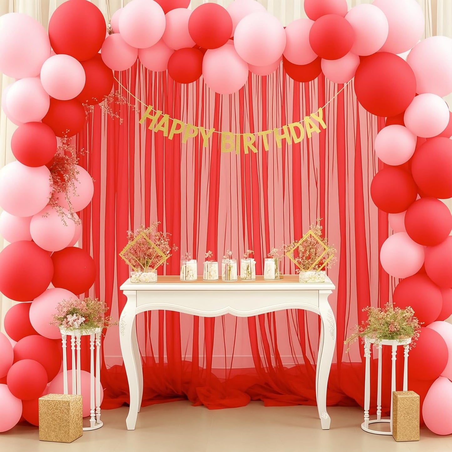 20ft X 10ft Red Tulle Backdrop Curtain for Parites, Sheer Backdrop Curtains Fabric Drapes for Wedding Ceremony Arch Party Stage Decorations