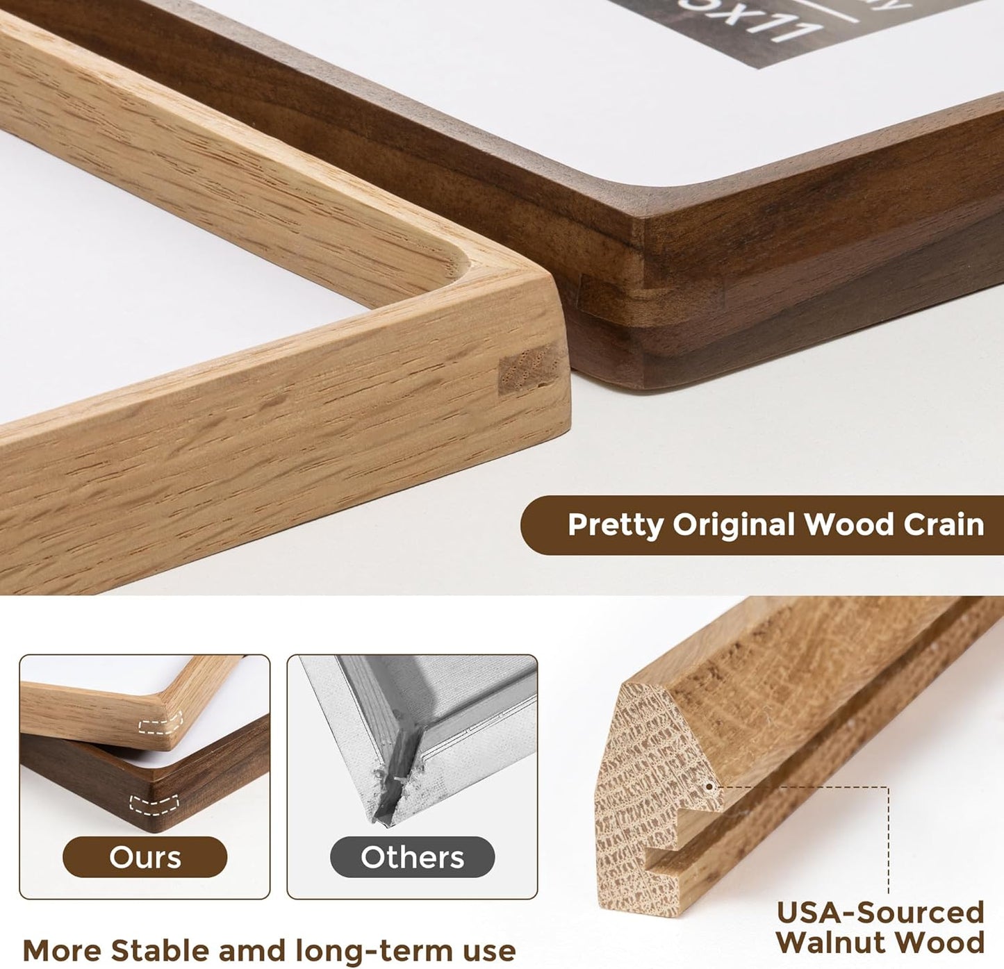 12x16 Frame USA-Sourced Natural Oak Wood Solid Wood Photo Frame Handcrafted Rounded Corner with Mat to 8.5x11 Picture Frame Display with Real Glass Family Picture, Wedding Photo, Certificate