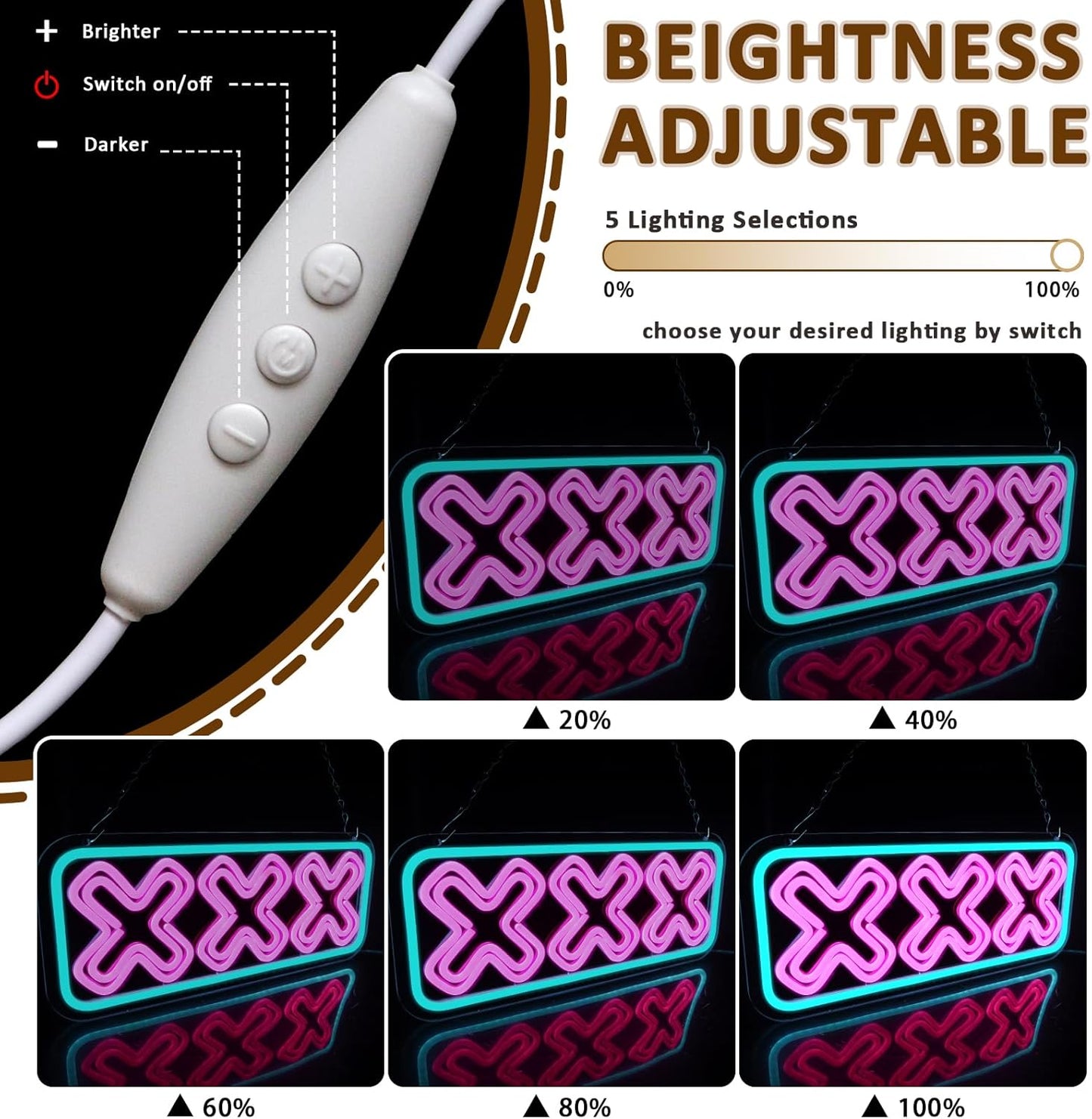 XXX Neon Sign for Wall Decor, Adults Only Led Signs for Room, USB Dimmable Funny Neon Lights for Adult Rated Movie Game Room Man Cave Party Business Pub Hotel Party Wall Decor