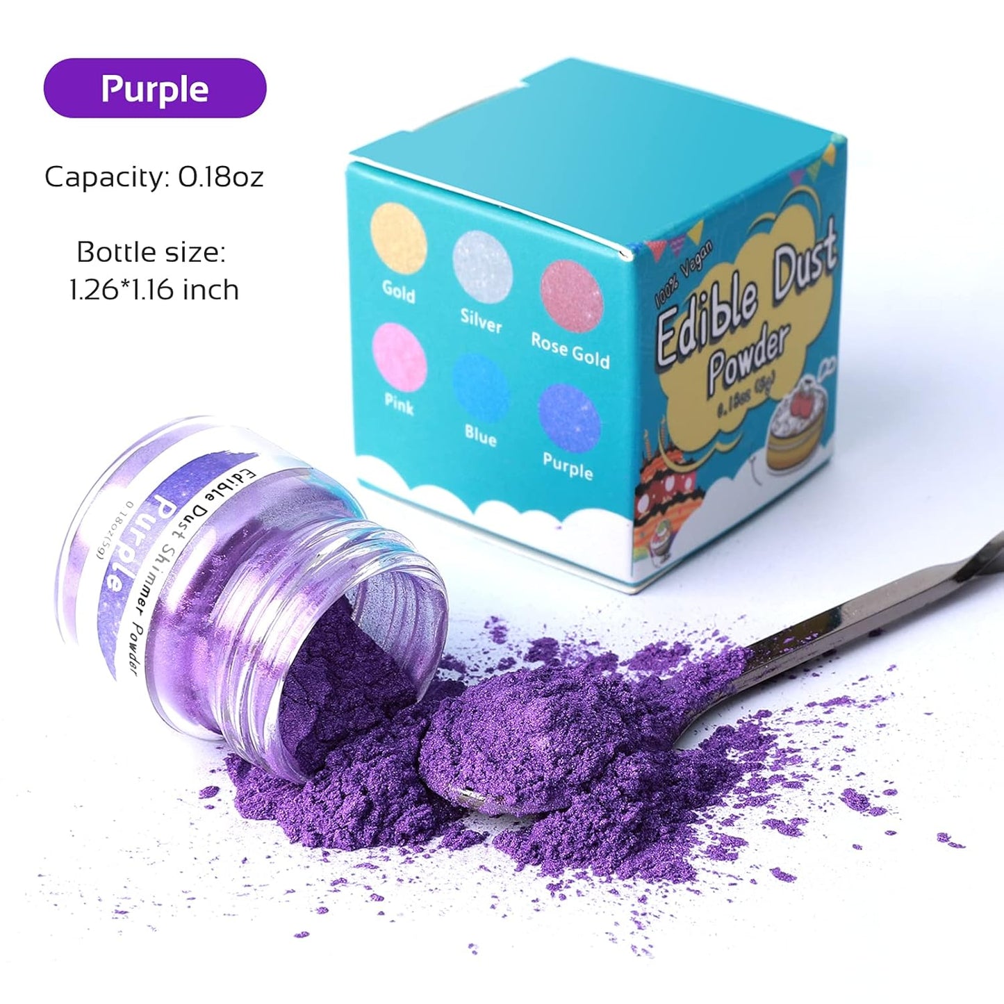 Jelife Violet Edible Luster Dust & Paint - 5 Grams Food Grade Cake Dust Shimmer Powdered, Edible Metallic Powder Food Coloring for Cake Decorating, Chocolates, Fondant, Drinks, Painting & More, Vegan