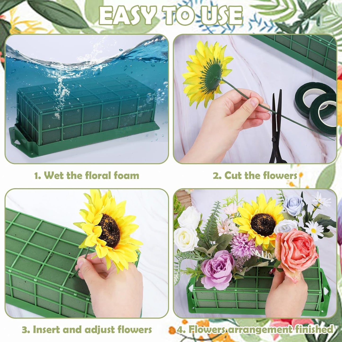 Aodaer 2 Pieces Floral Foam Cage with Floral Foam for Fresh and Artificial Flowers Rectangle Dry and Wet Flower Cage Bowl Holder for Wedding, Home and Garden Arrangement Decorations