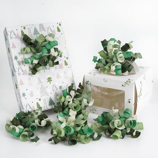HUIHUANG Green Curly Gift Bows Self Adhesive Sage Green Burst Gift Bow for Gift Wrapping, Birthday, Wedding Baby Shower Party Favors, Wine Bottle, Treat Bags- 6 Counts