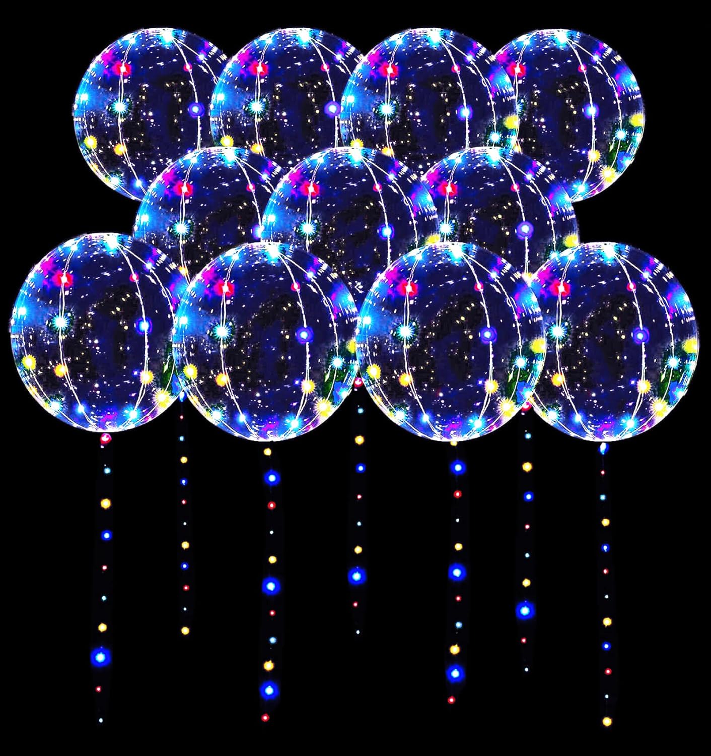 LED Balloons 10 Pack, Light Up Balloons 20 Inches Clear Helium Bobo Balloon, Glow Bubble Balloons with String Lights for Valentines Day Halloween Christmas Wedding Birthday Party Decoration