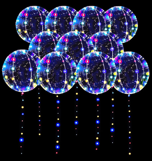 LED Balloons 10 Pack, Light Up Balloons 20 Inches Clear Helium Bobo Balloon, Glow Bubble Balloons with String Lights for Valentines Day Halloween Christmas Wedding Birthday Party Decoration
