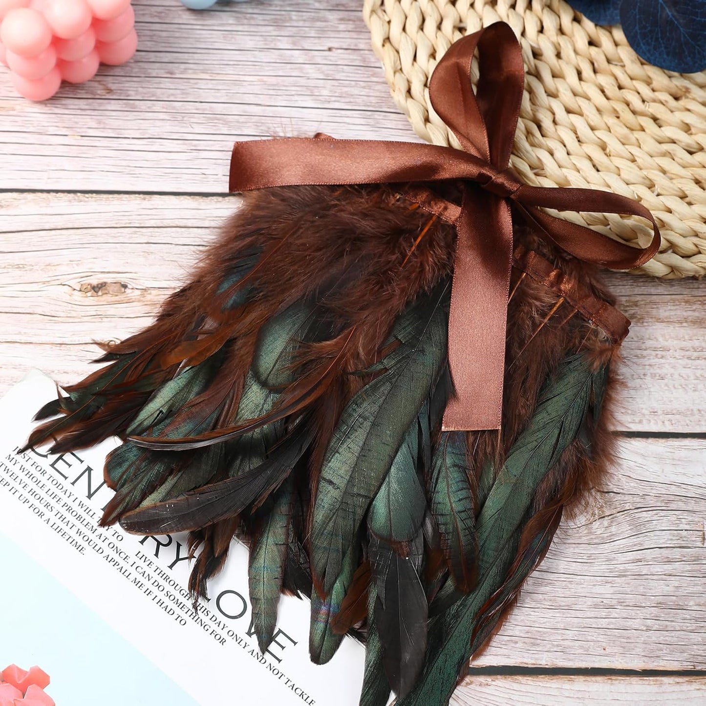 Holmgren 5-7inch Rooster Feathers Trim - 2 Yards Coffee Rooster Feather Fringe Trim for Feather Shawl Cape, Skirt, Earrings, Gloves and Weeding Party Decoration (Coffee)